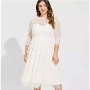 Torrid Ever After Ivory Lace Tea-Length Midi Illusion Wedding Dress 24 NWT